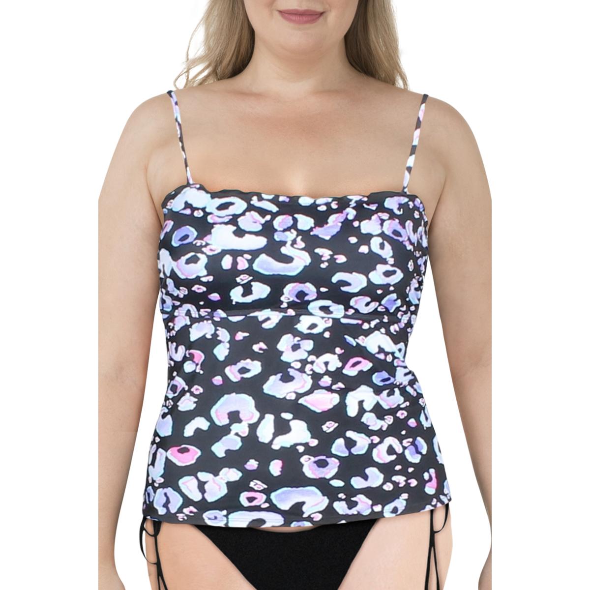 Womens Animal Print Ruffled Tankini Swim Top