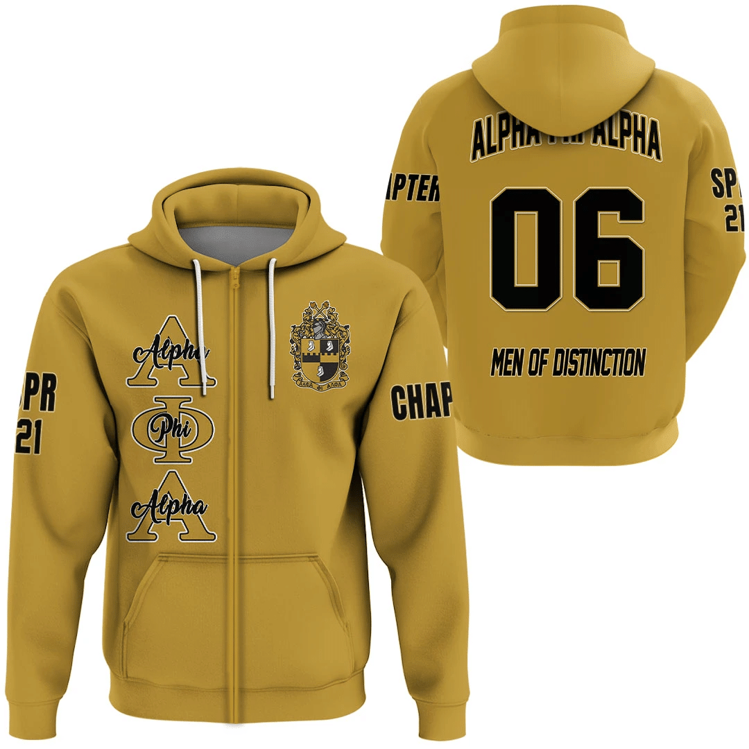 Fraternity Hoodie – Personalized Alpha Phi Alpha Gold Zip Hoodie