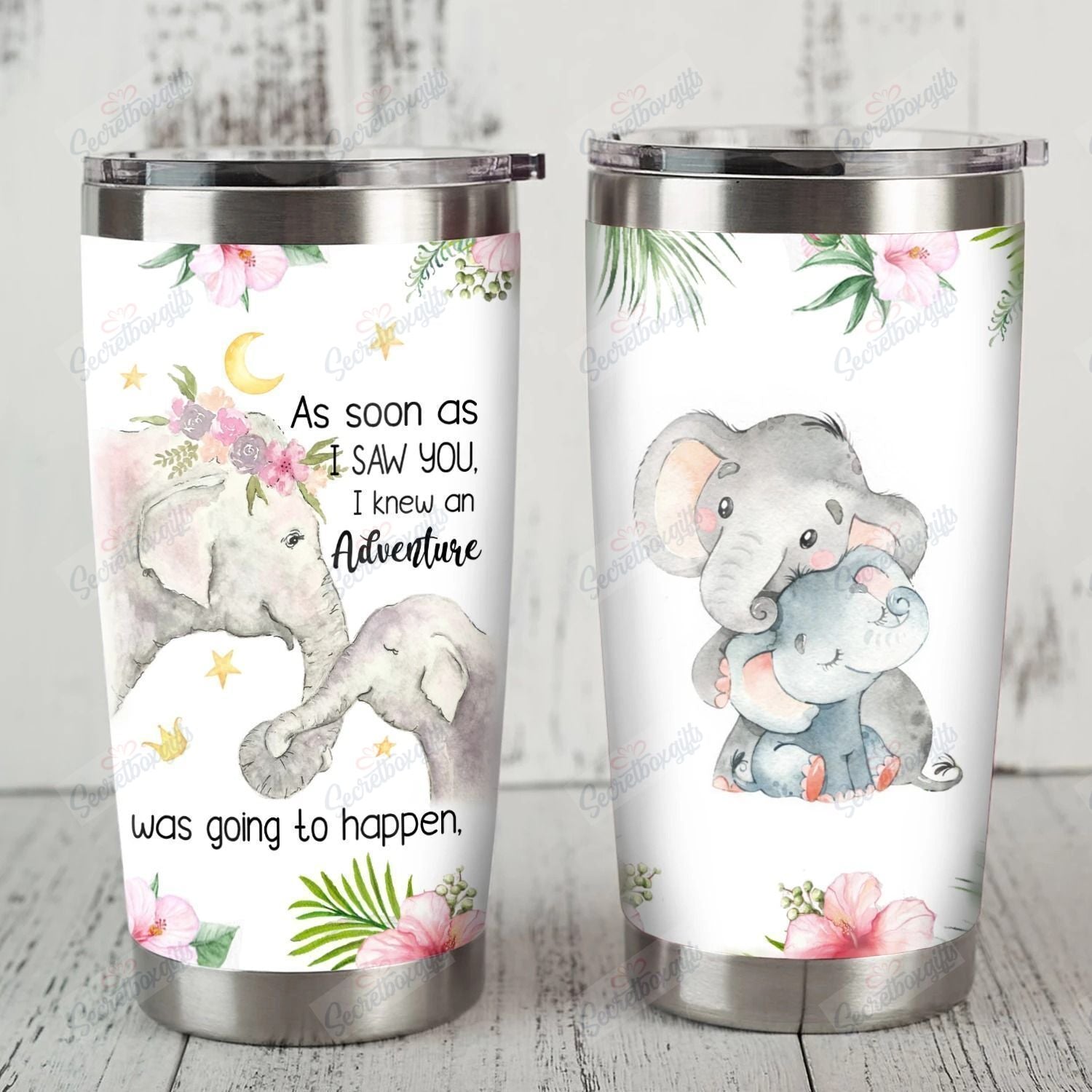 Personalized Elephant Butterflies Gs-Cl-Ml0604 Stainless Steel Tumbler Customize Name, Text, Number