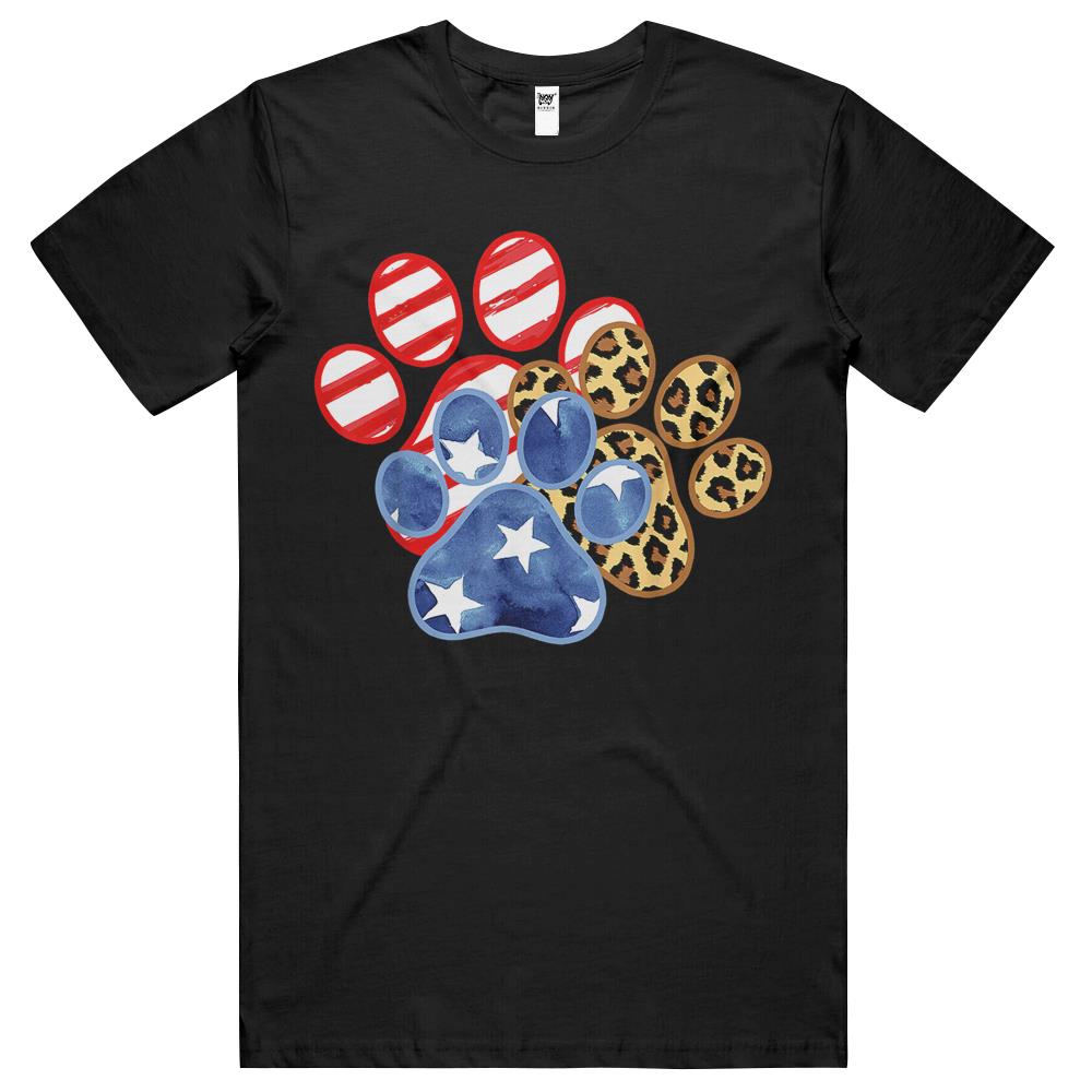 4Th July Shirts, Fourth Of July Tshirts, 4Th Of July T Shirt, Leopard American Flag Hearts 4Th Of July Dog Paw T Shirts