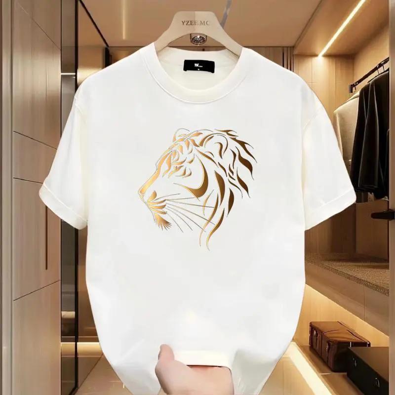 YZELVC Tiger Short Sleeve T-Shirt Thick Cotton Loose Fit Graphic Print Casual Streetwear for Men Letter Design Half Sleeve Tee