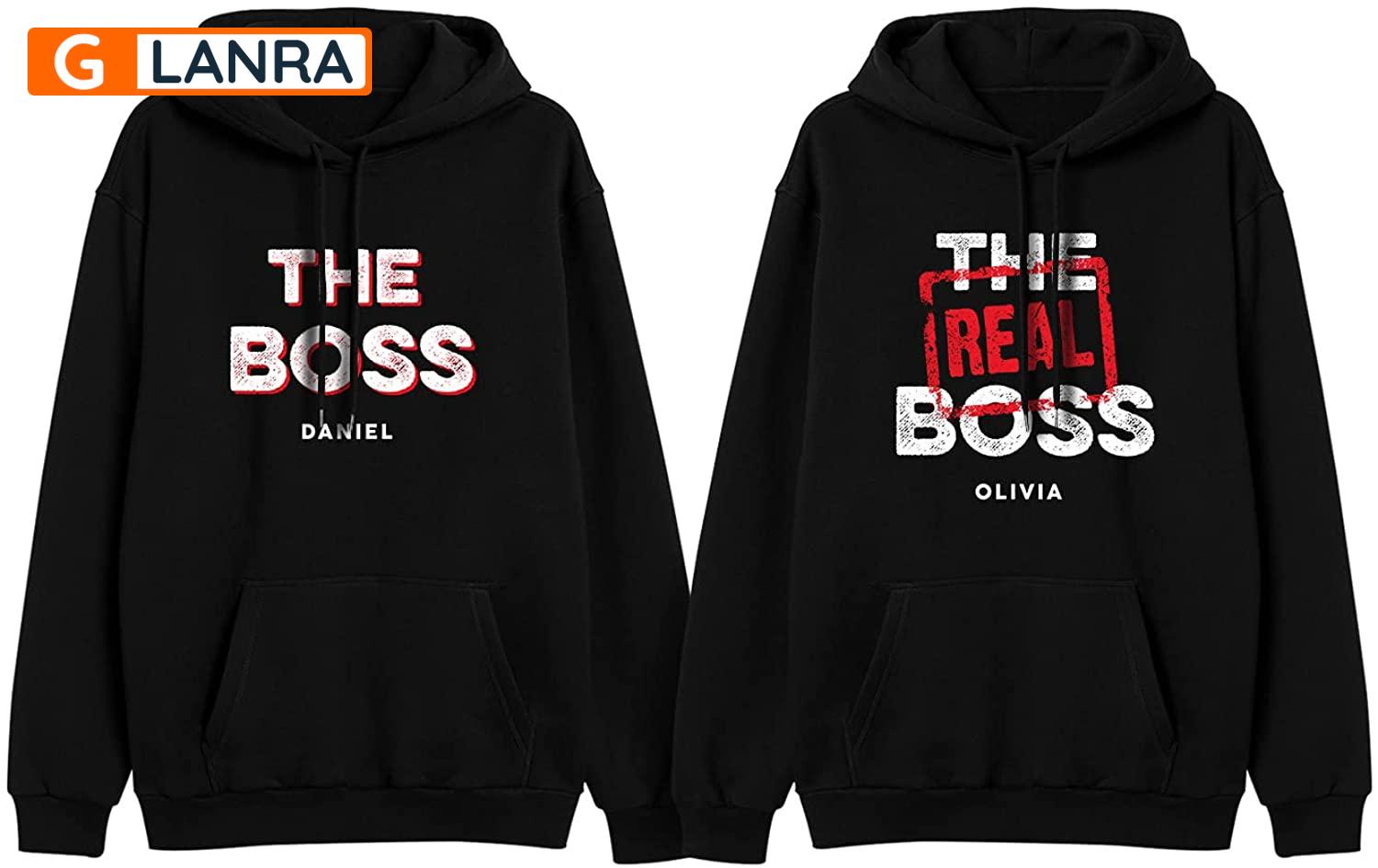 Personalized The Boss The Real Boss Hoodie, Custom Couple Hoodie, Matching Couple Hoodie, Husband Wife Hoodie, Unisex Sweater, Sweatshirt