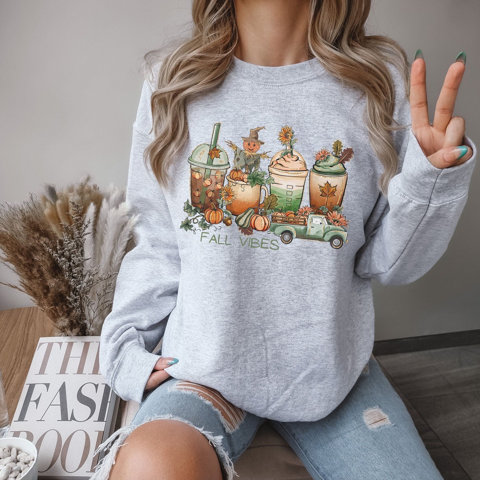 Fall Vibes Coffee 2D Crewneck Sweatshirt All Over Print Sweatshirt For Women Sweatshirt For Men