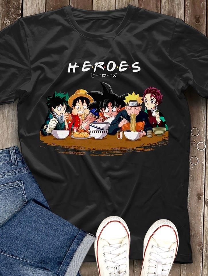 Heroes Super Vegeta Monkey D Luffy Naruto Kamado Tanjiro T-Shirt