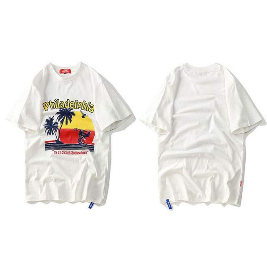 Philadelphia Sunset Print T-Shirt New summer Fashion Short Sleeve T-Shirt Loose Hip Hop T shirt Street wear