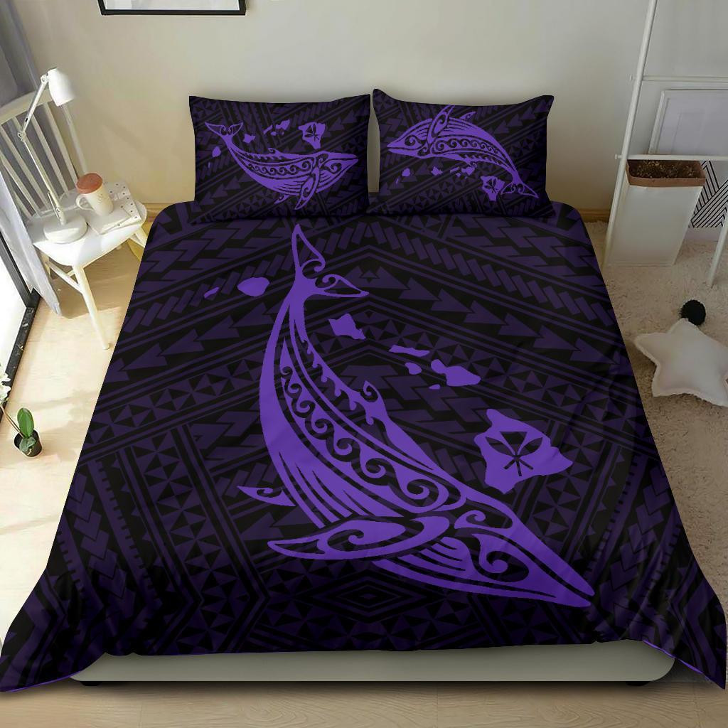 Alohawaii Bedding Set – Cover And Pillow Cases Hawaiian Map Whale Polynesian – Purple – Ah J9