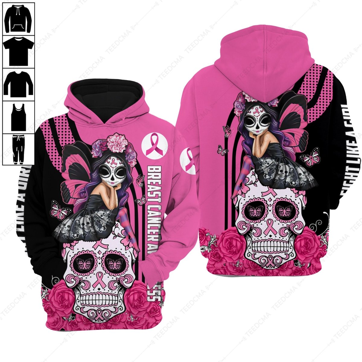 Breast Cancer Awareness – Skull Flower Style 3D All Over Printed Apparel