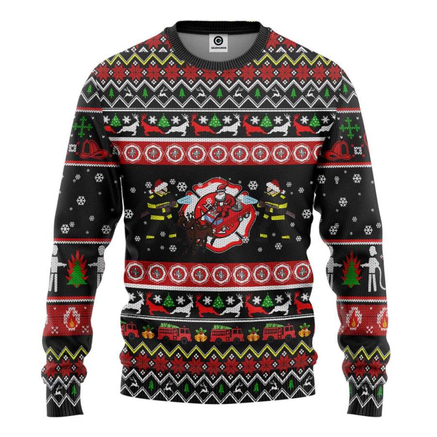 3D Xmas Firefighter Ugly Christmas Sweater Custom Sweatshirt Apparel