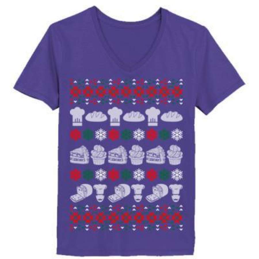 AGR Baker Ugly Christmas Sweater – Ladies’ V-Neck T-Shirt