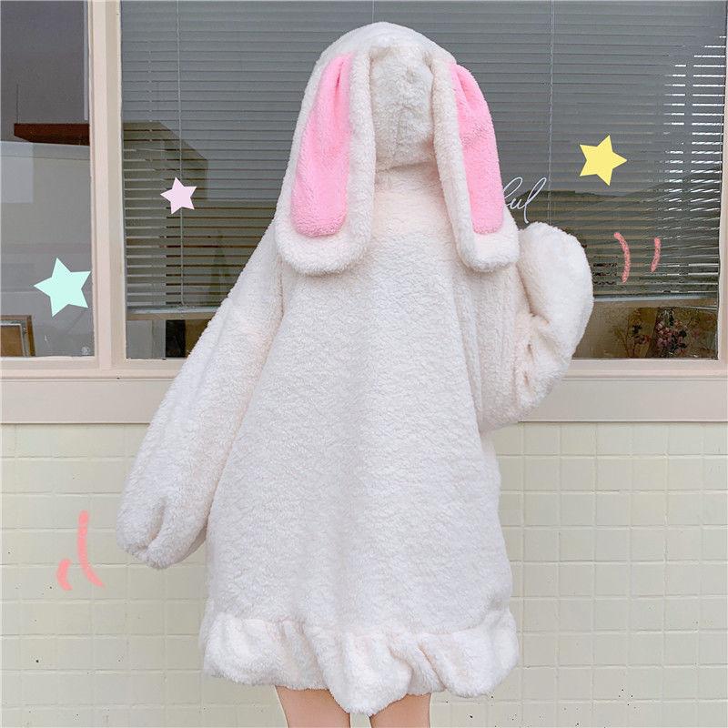 Bunny Ear Rabbit Hooded Zip Up Hoodies Women Kawaii Oversized Lolita teenager Student Pretty Sweatshirts Cute Overcoat Harajuku alx