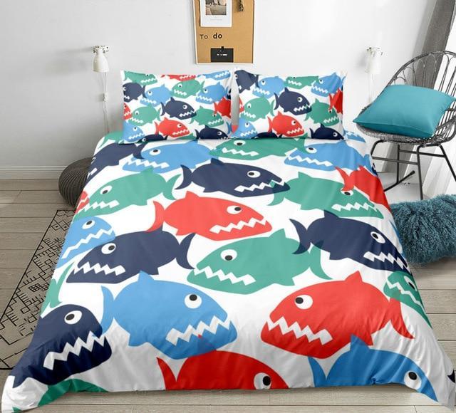 Cartoon Shark 3 Pieces Quilted Comforter Set