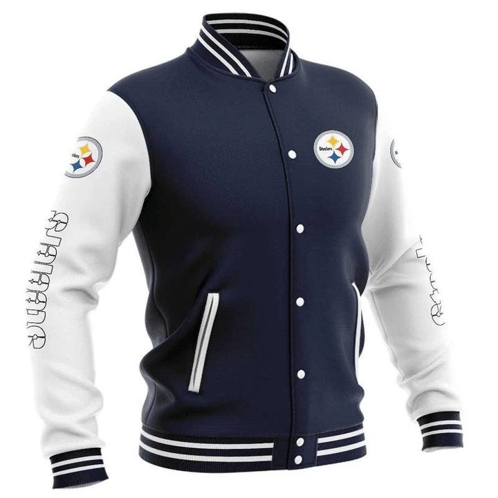 Pittsburgh Steelers Dark Blue White Baseball Jacket