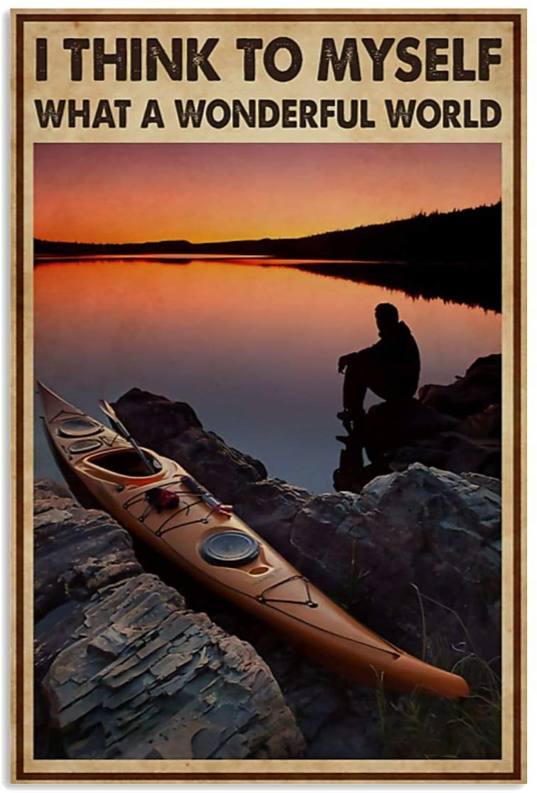 Vintage Kayaking Think To Myself Poster Art Print      Home Decor Gift For Men Women Family Friend On Birthday Xmas