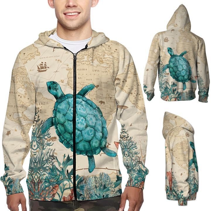 Retro Vintage Style Sea Turtle All Over Print Shirt Design 3D Zip Hoodie For Mens And Womens Tortoise Animal Lover As Casual Clothes