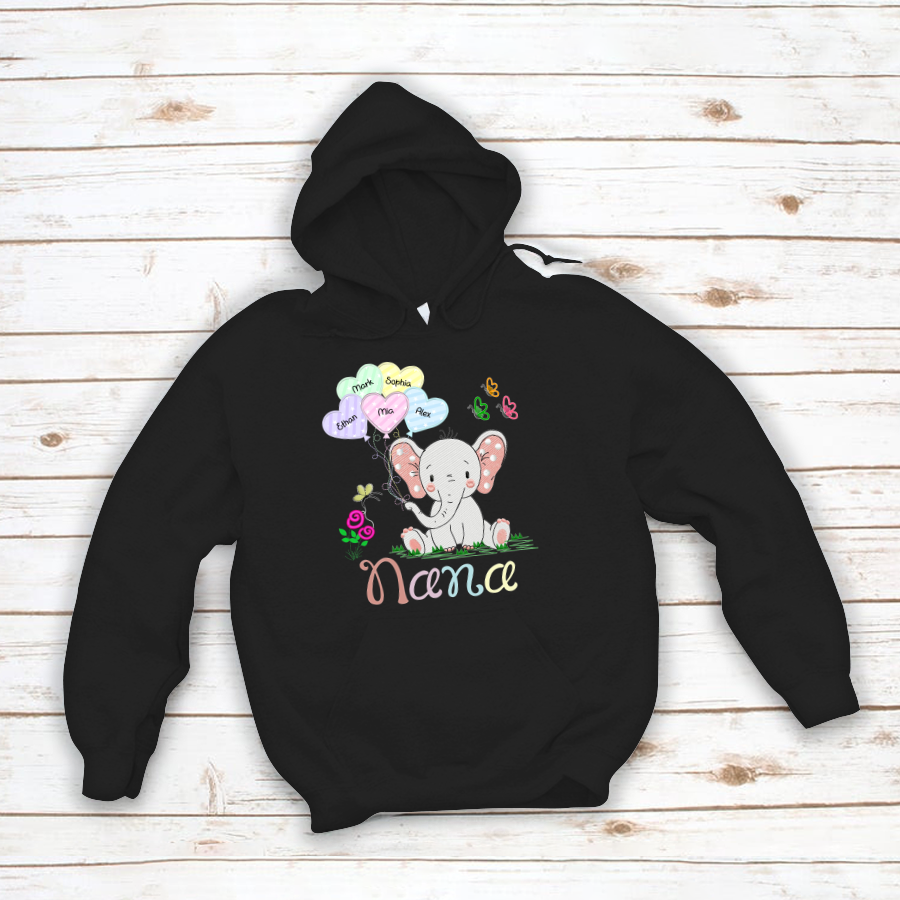 Nana Elephant Cute Hearts Hoodie