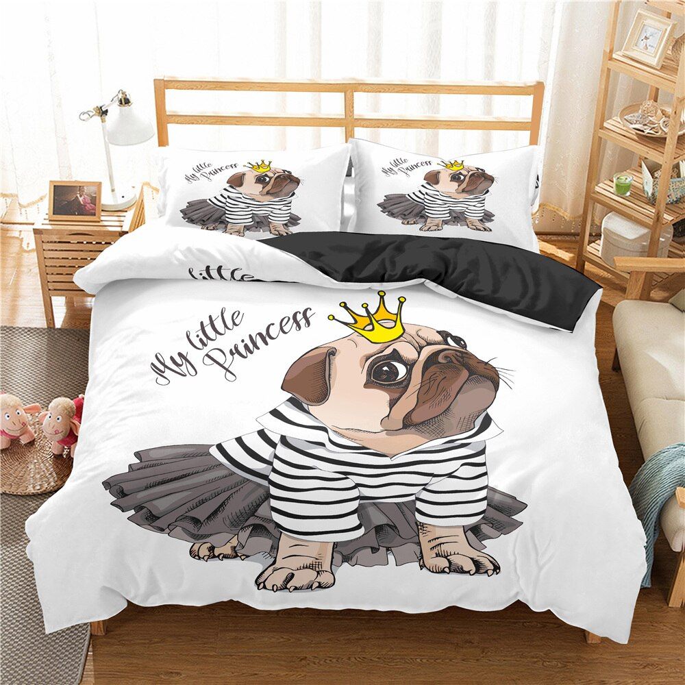 3D Cute Dog Bedding Set Pug Dog Bed Linen Duvet Cover Pillowcases Twin Full Queen King Size comforter bedding sets