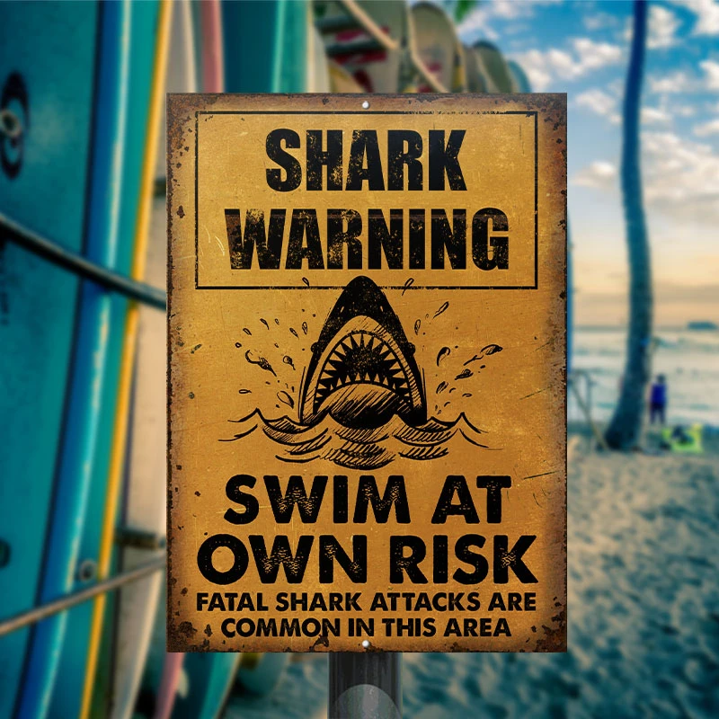 Shark Warning Your Own Risk Customized Classic Stainless Steel Metal Sign