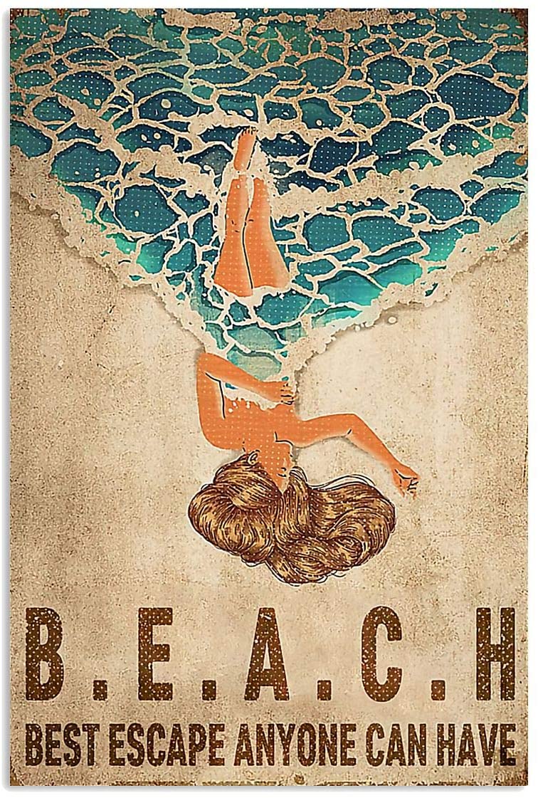 Vintage Girl Swimming – Best Escape Anyone Can Have Poster Art Print      Home Decor Gift For Men Women Family Friend On Birthday Xmas