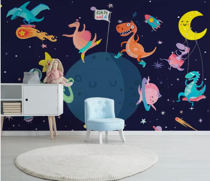 3D Cartoon Space Animal Wall Mural Wallpaper 234