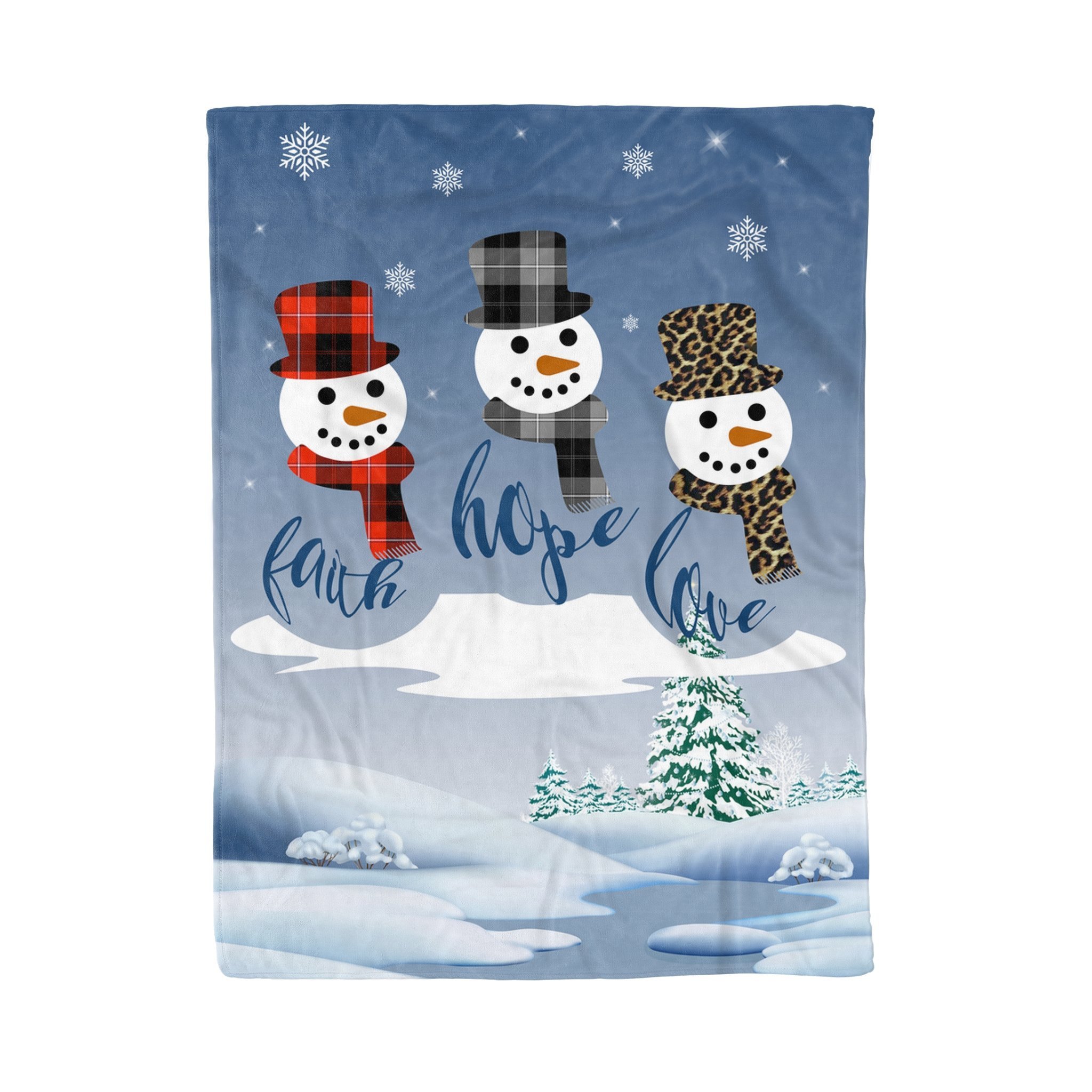 Faith Hope Love Snowman Buffalo Plaid Leopard Christmas Cozy Fleece Blanket Cozy Fleece Blanket