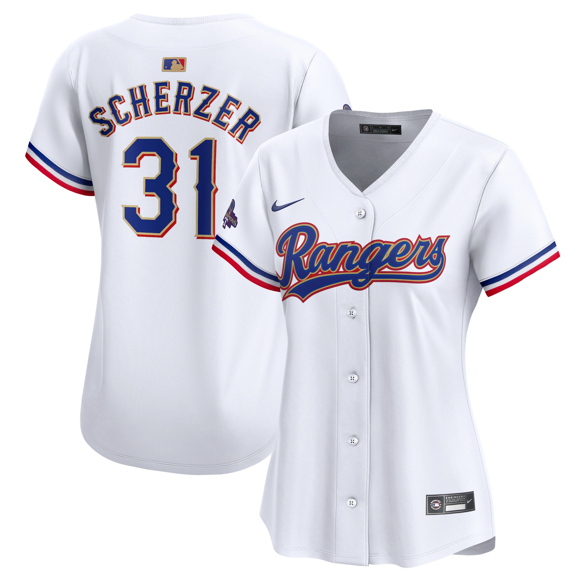 Max Scherzer Texas Rangers Women's 2024 Gold Collection Limited Player Jersey  White