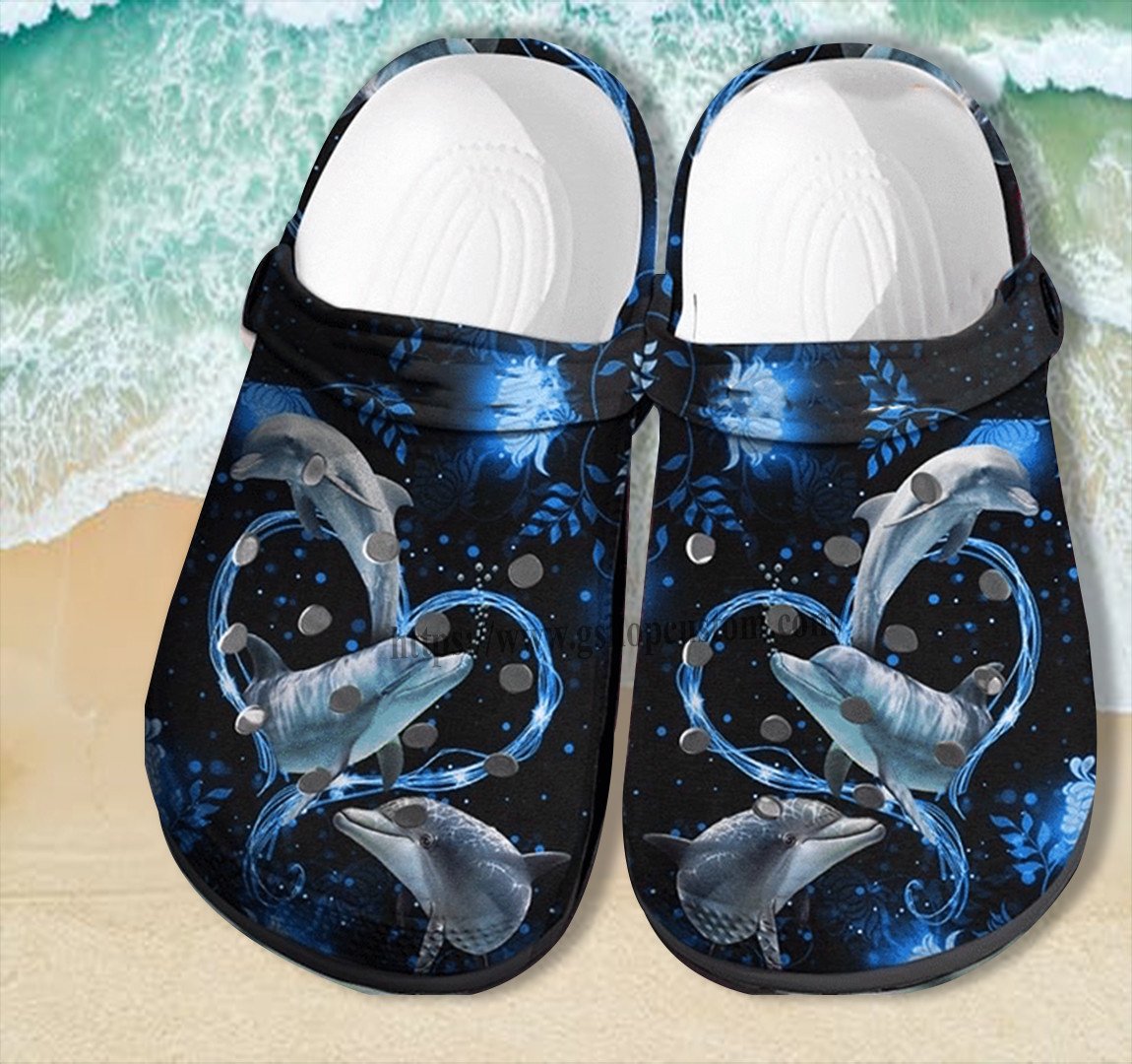 Dolphin Ocean Heart Dark Blue Crocs Shoes Gift Birthday Grandma- Ocean Girl Lover Clogs Gift Women- Cr-Ne0244 – Gigo Smart