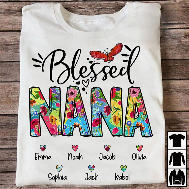 Blessed Nana Colorful Personalized T-Shirt, Personalized Mothers Day Shirt, Personalized Mama Shirt, Custom Grandkids Names Shirt,  Mother