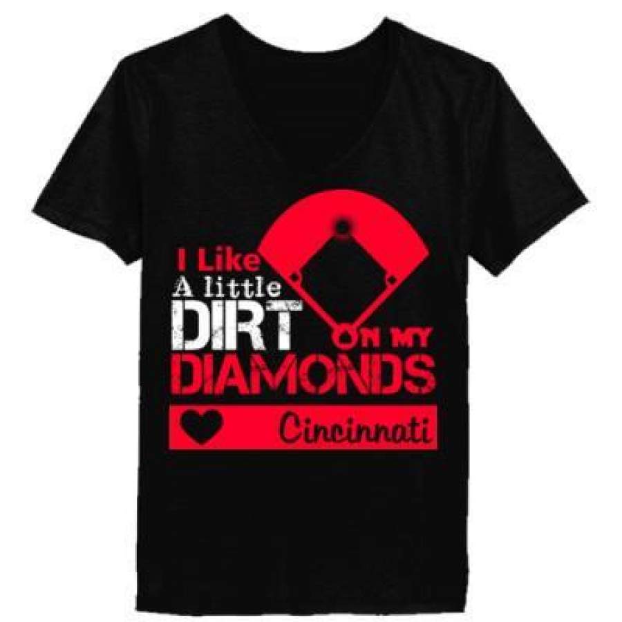 AGR Cincinnati Reds I Like A Little Dirt On My Diamonds – Ladies’ V-Neck T-Shirt