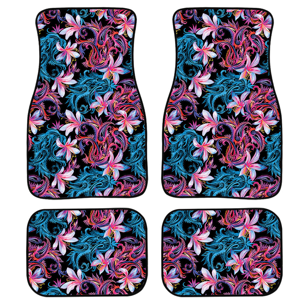 Paisley And Floral Pattern Print Front And Back Car Floor Mats, Front Car Mat