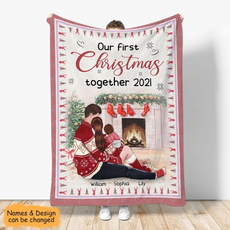 New Parents Living Room First Christmas Together Personalized Christmas Blanket