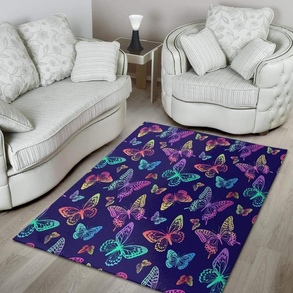 Neon Butterfly Print Area Rug