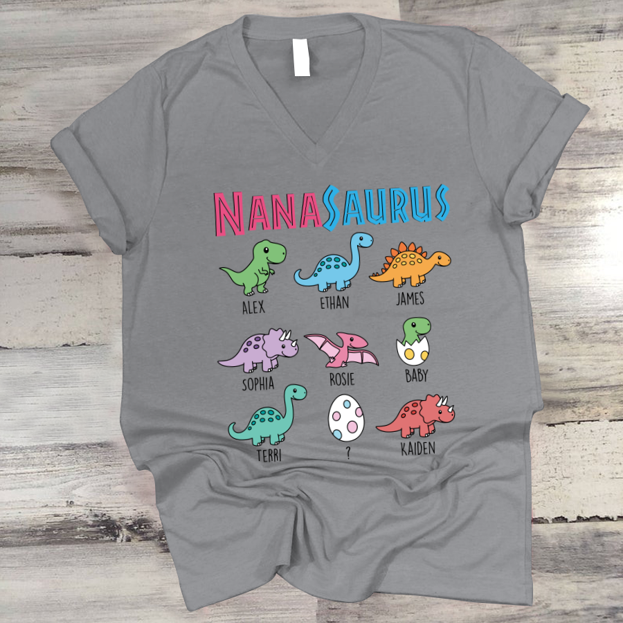 Grandmasaurus And Kids Personalized V-Neck