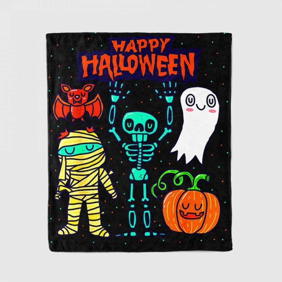 Happy Halloween Skeleton Pumpkin Ghost Cute Kids Boys Girls Blanket Personalized Fleece Blanket Halloween Gifts