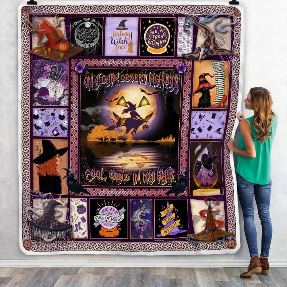 Witch On A Dark Desert Highway Halloween Sofa Fleece Throw Blanket | Halloween Gifts