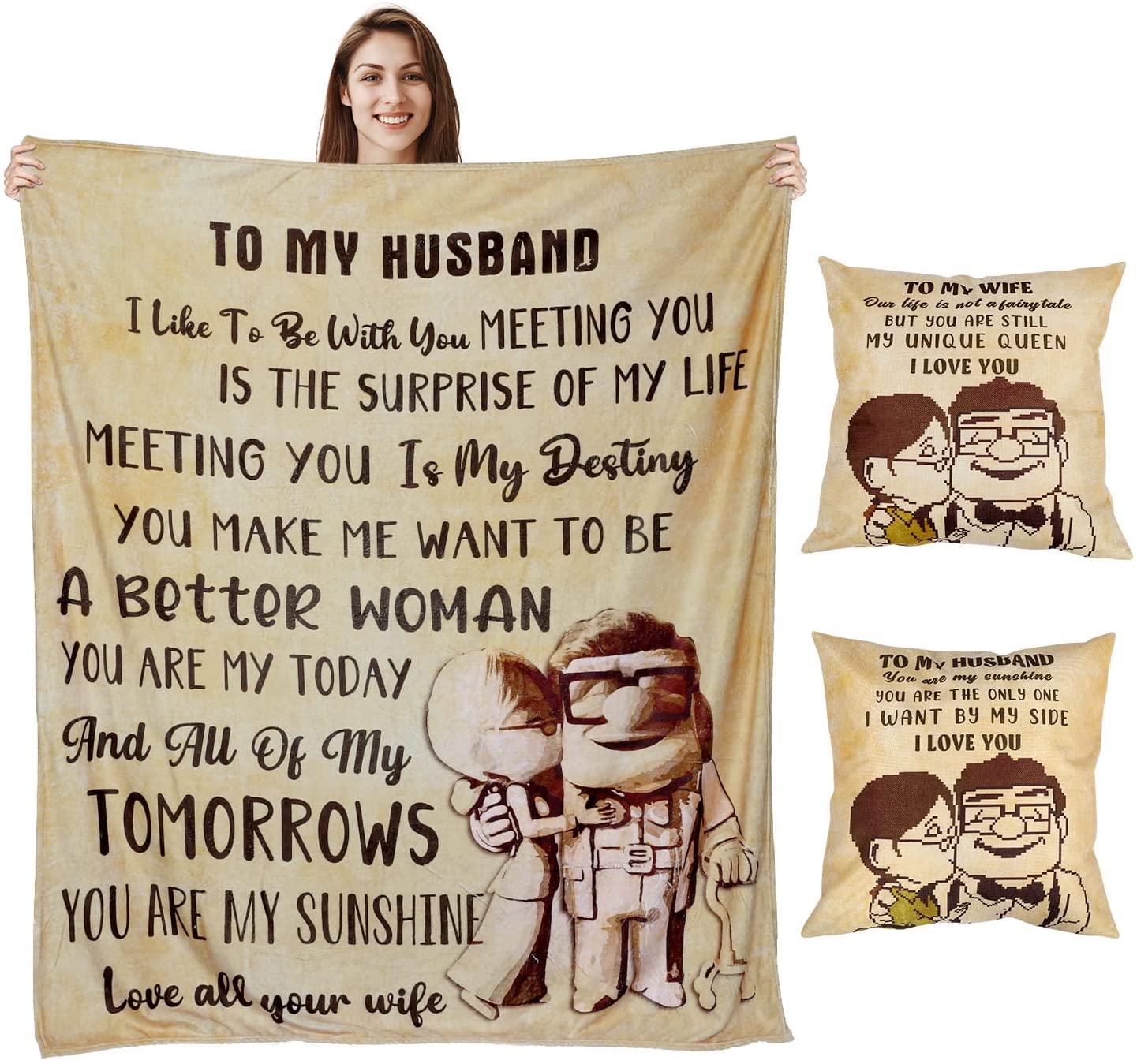 My Husband Blanket – Anniversary Romantic Gifts For Husband Birthday Gift From Wife – Fathers Day Unique Gifts For Him Throw Blanket With Pillow Covers 60″ X 50″ (Love All Your Wife)