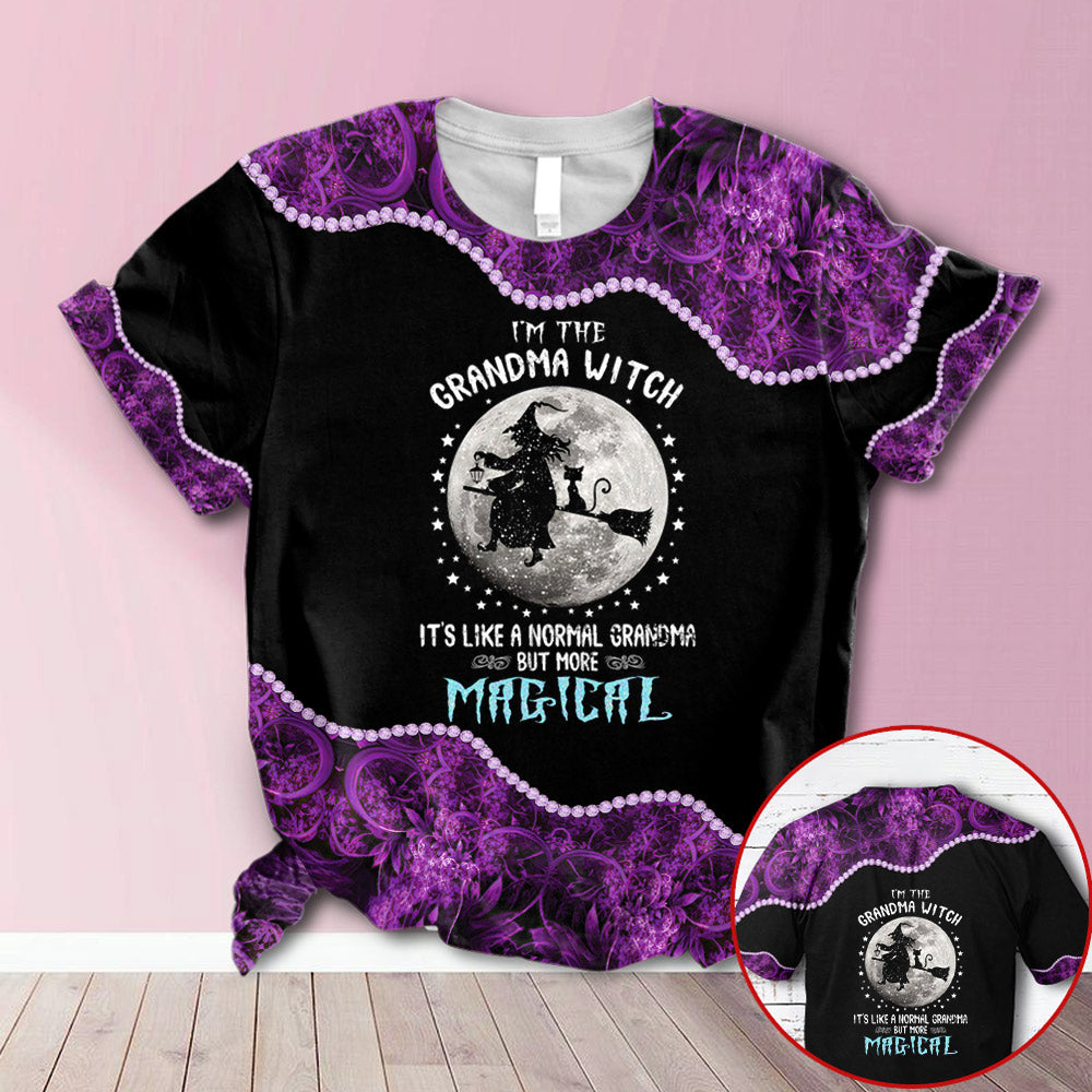 Personalized Grandma Riding A Broom Purple All Over Print Shirts, 3D Shirt For Grandma Hn98 Trhn