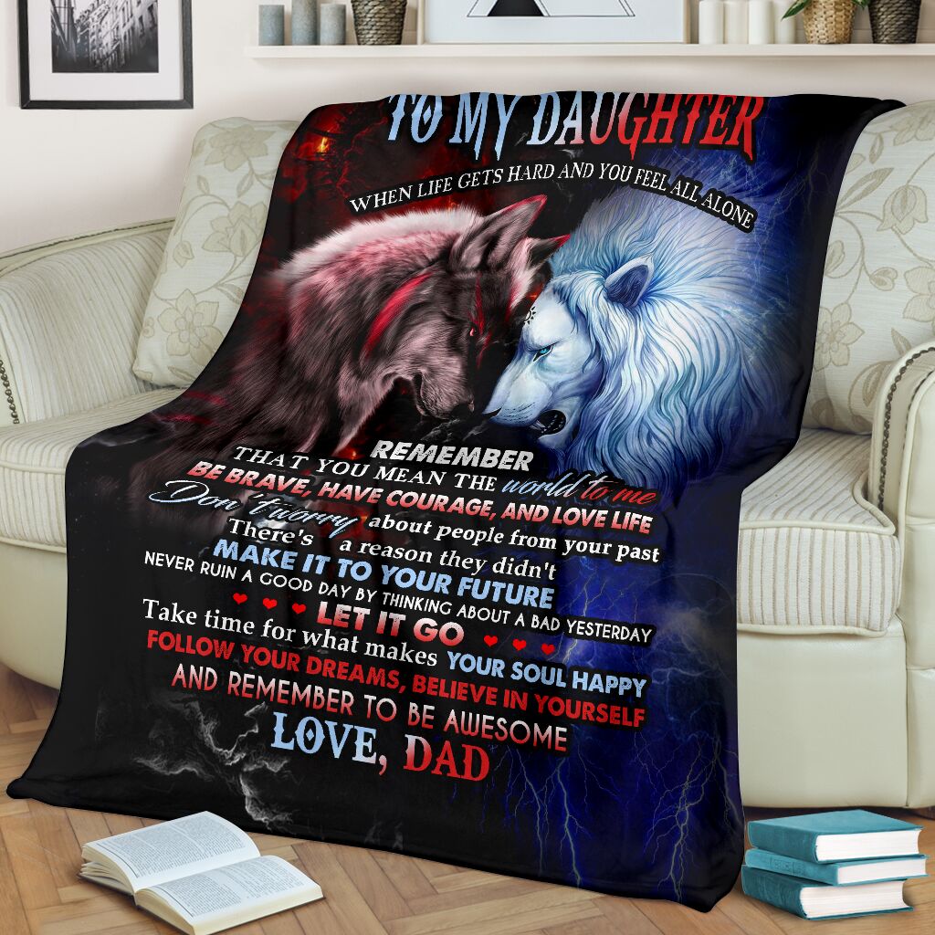 Wolf and Lion Blanket Gift for Daughter – Remember To Be Awesome Dads Gifts Blanket Quilting for Daughter Birthday