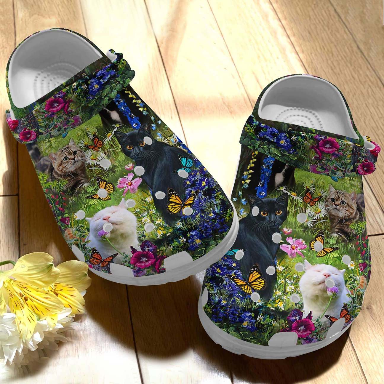 Cat Personalized Clog, Custom Name, Text Cat Roses, Fashion Style For Women, Men, Kid, Print 3D