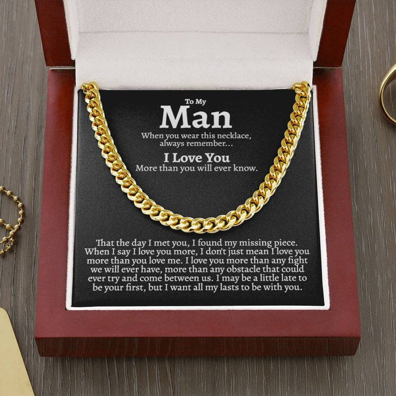 To My Man Cuban Link Chain  Necklace For Him, Romantic Birthday Gifts For Him Christmas, Best Jewelry For Men, Jewelry For Him Romantic, To My Man