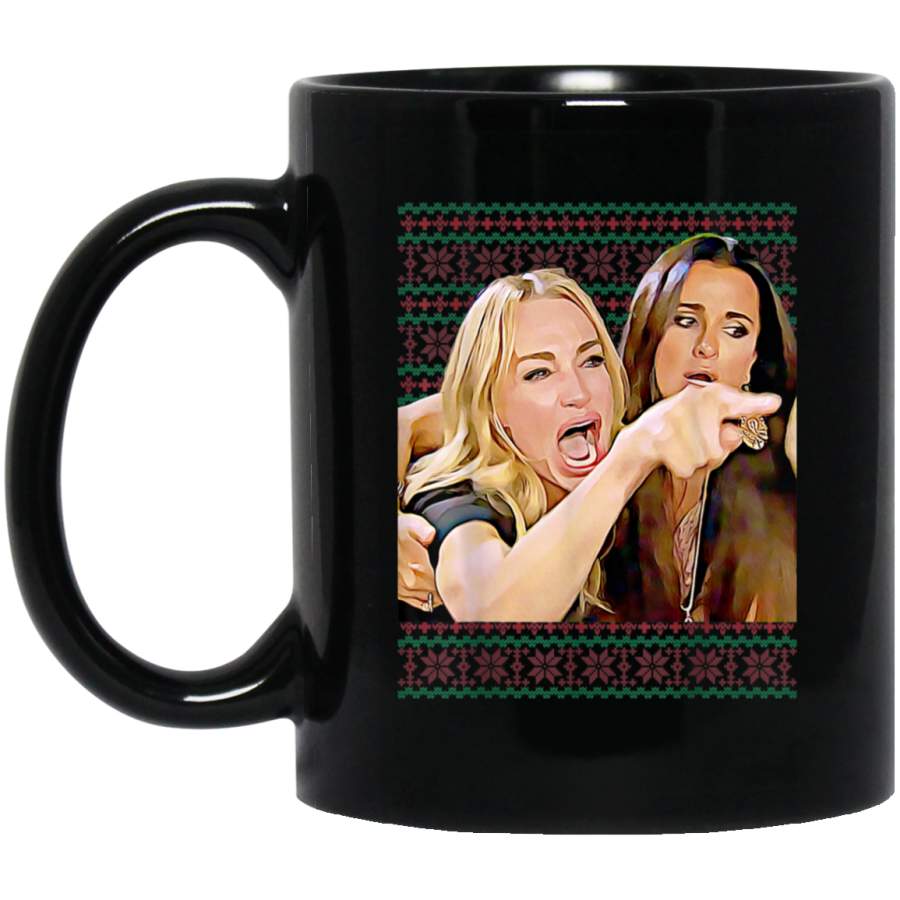 Woman Yelling At A Cat Ugly Christmas Sweater Mem 2 Black Mug