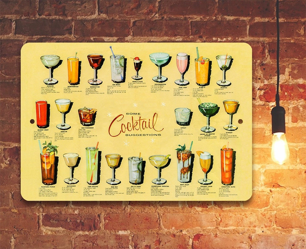 Cocktail Suggestions – 8″ x 12″ or 12″ x 18″ Aluminum Tin Awesome Metal Poster