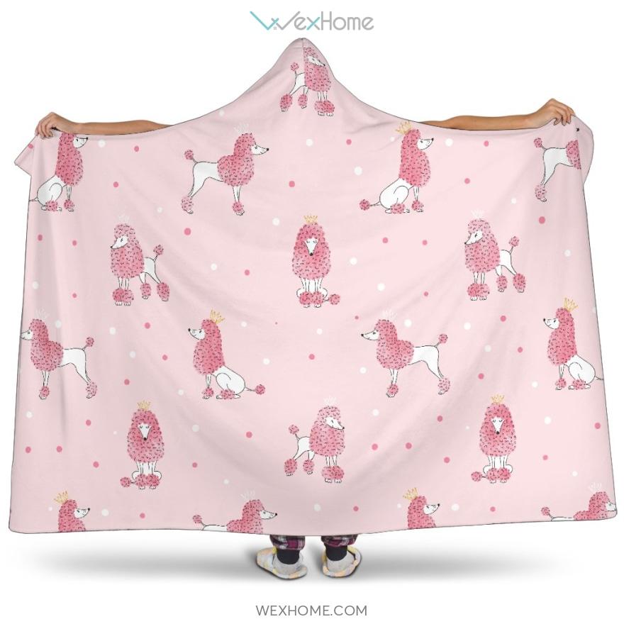 Poodle Dog Pink Color Theme Hooded Blanket