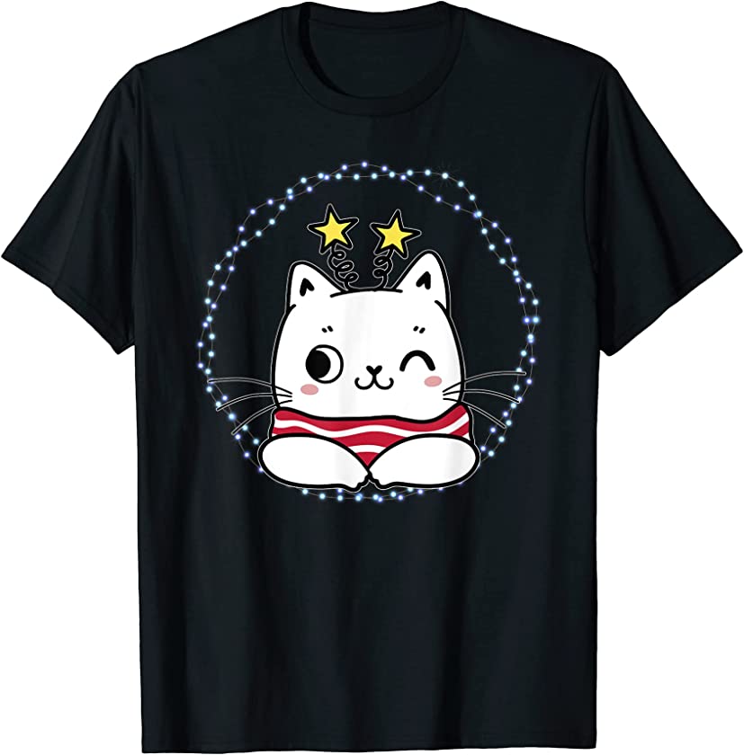 Cute Kitten with Stars Santa Christmas Kids Boys Girls Xmas T-Shirt