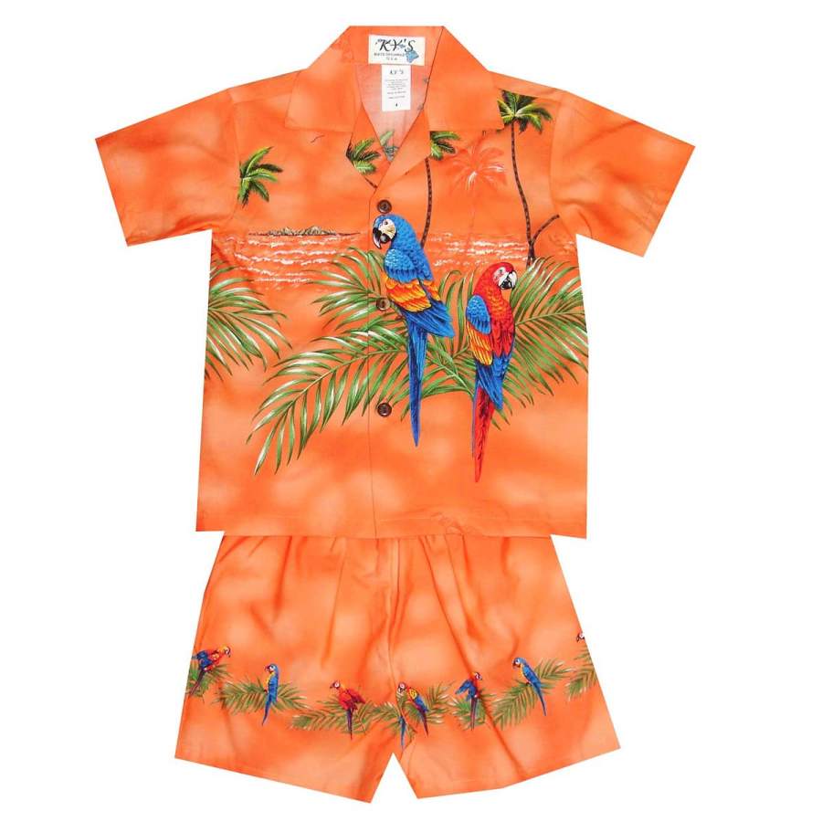 Double Parrot Orange Hawaii Shirt And Shorts Ha75141