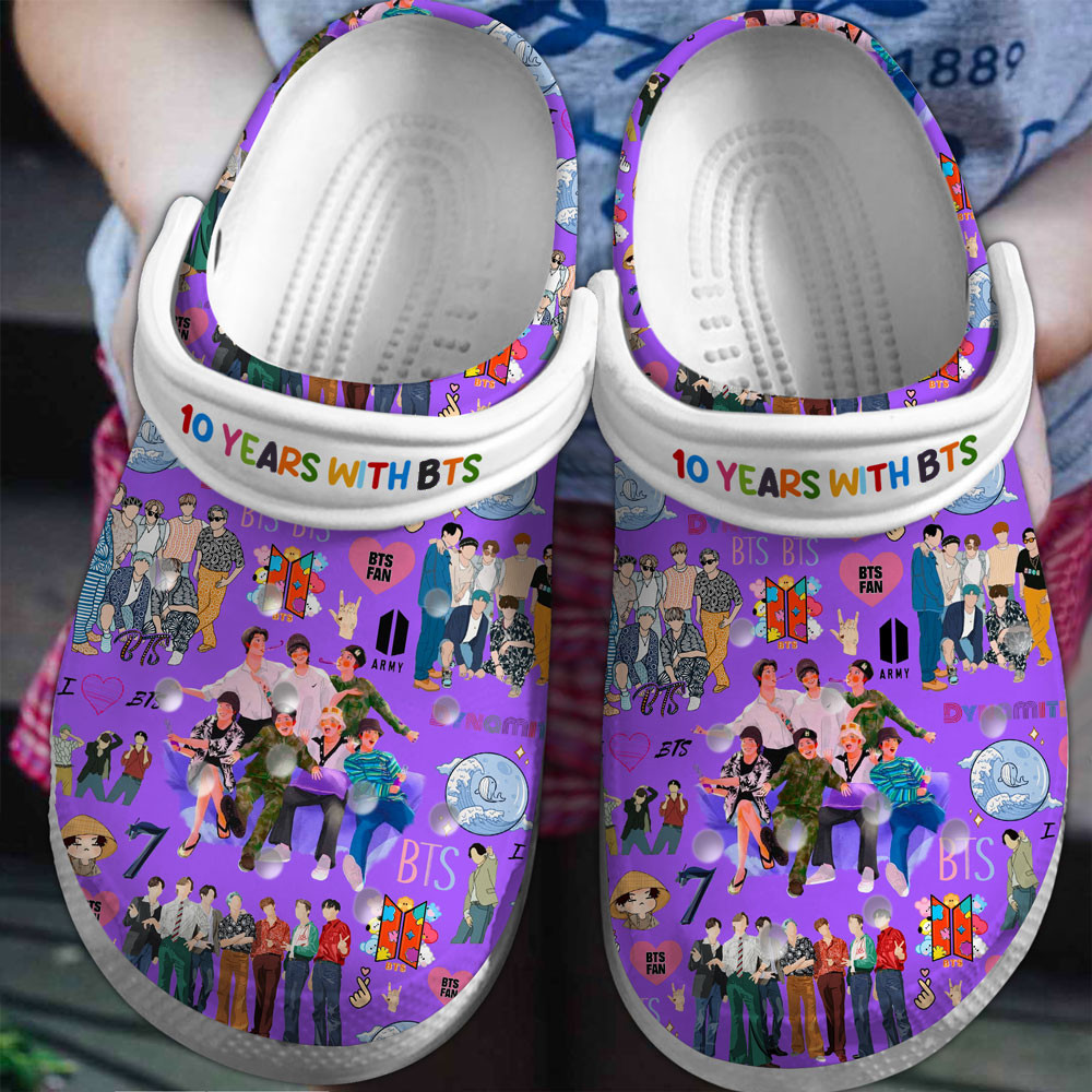 BTS 10 Years With BTS Band Music Crocs Crocband Clogs Shoes Comfortable For Men Women and Kids