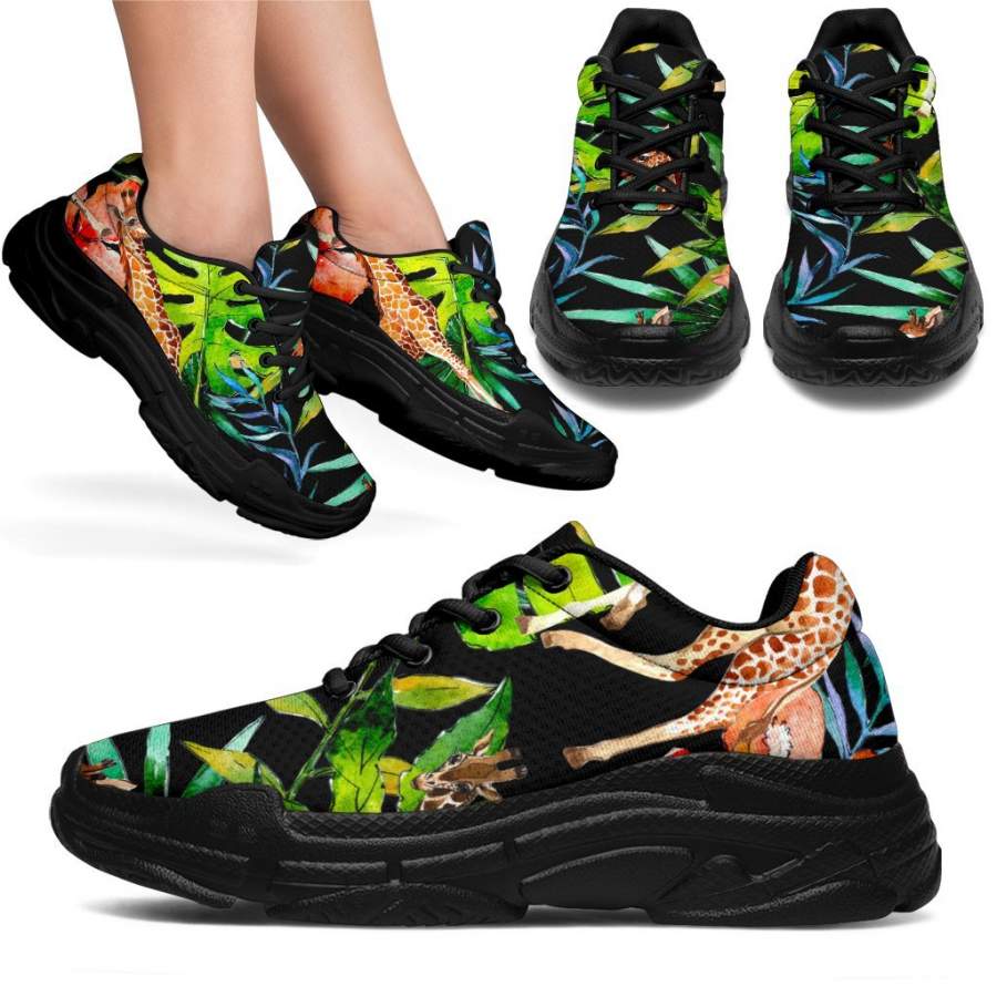 Black Tropical Giraffe Pattern Print Chunky Sneakers