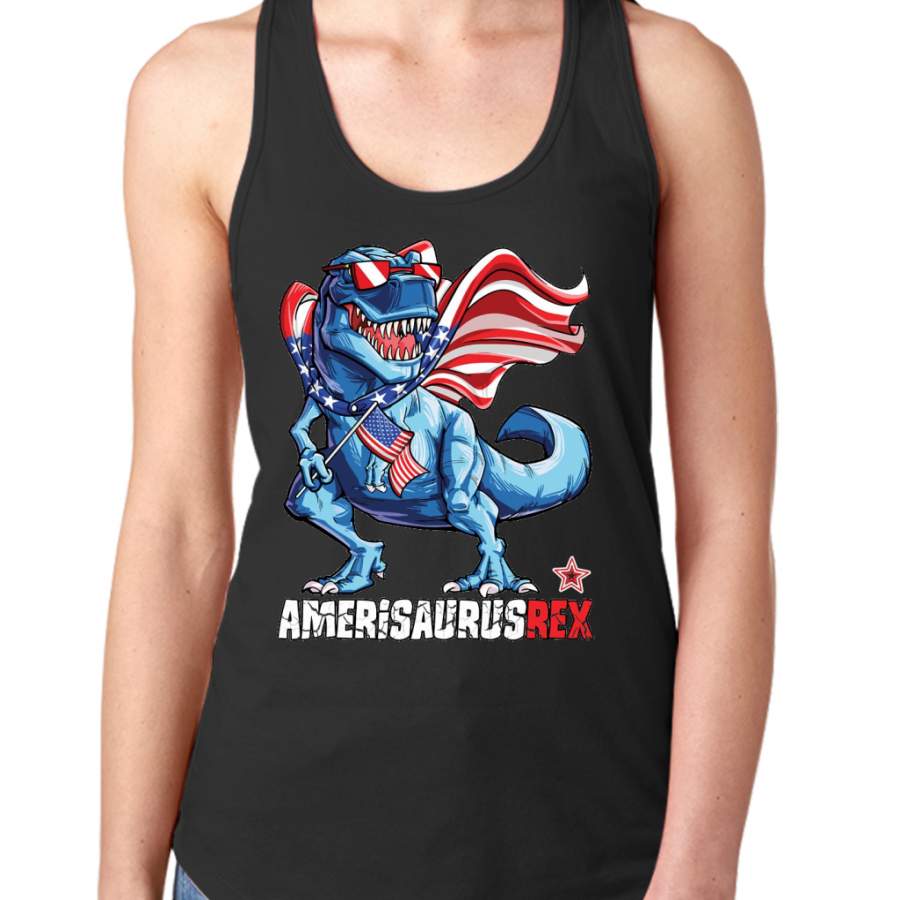 Dinosaur American Flag T shirt 4th of July Amerisaurus T Rex Women Tank Top