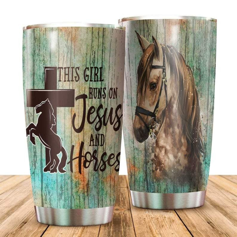 Horse Tumbler, This Girl Runs On Jesus And Horse Stainless Steel Tumbler, Horse Tumbler Lovers, Tumbler Gifts For Horse Lovers