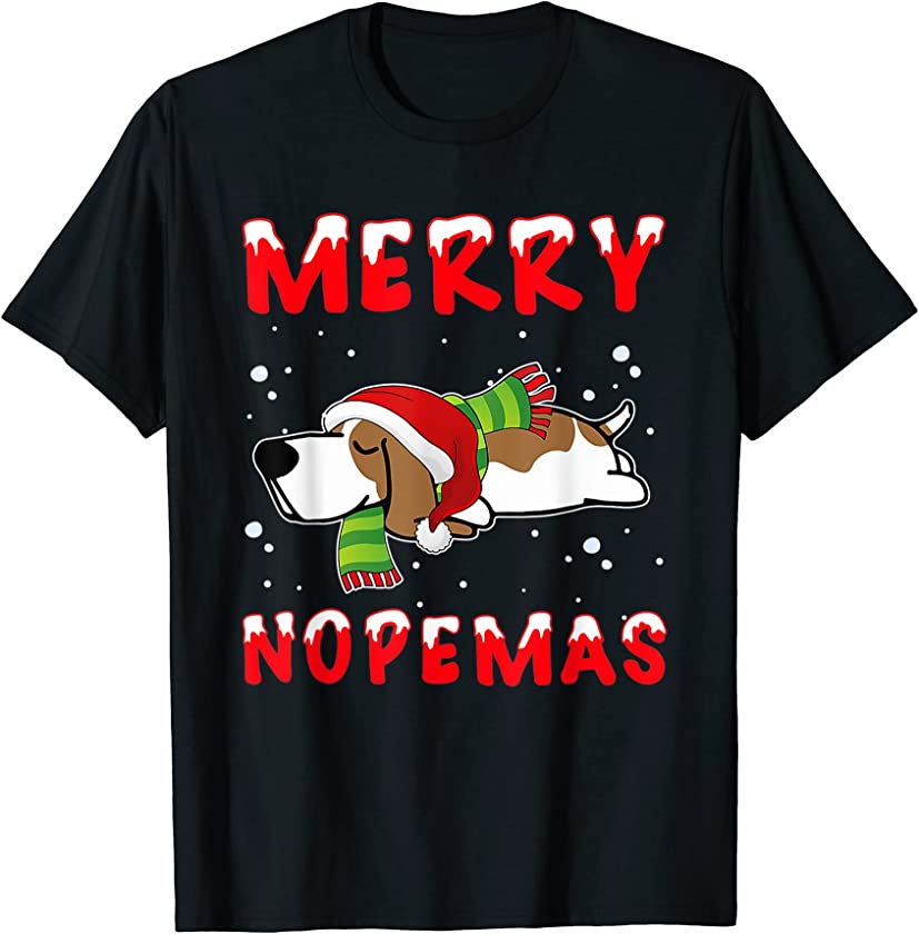 Merry Nopemas Basset Hound Pajamas Christmas Puppy Dog Lover T-Shirt