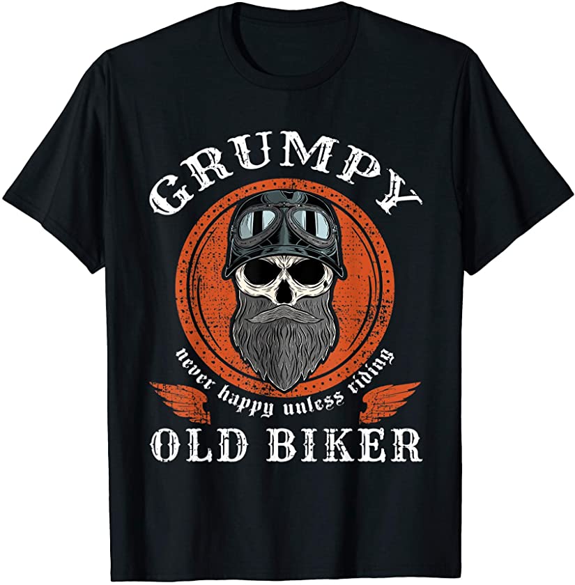 Vintage Grumpy Old Biker Skull With Beard Helmet Motorcycle T-Shirt